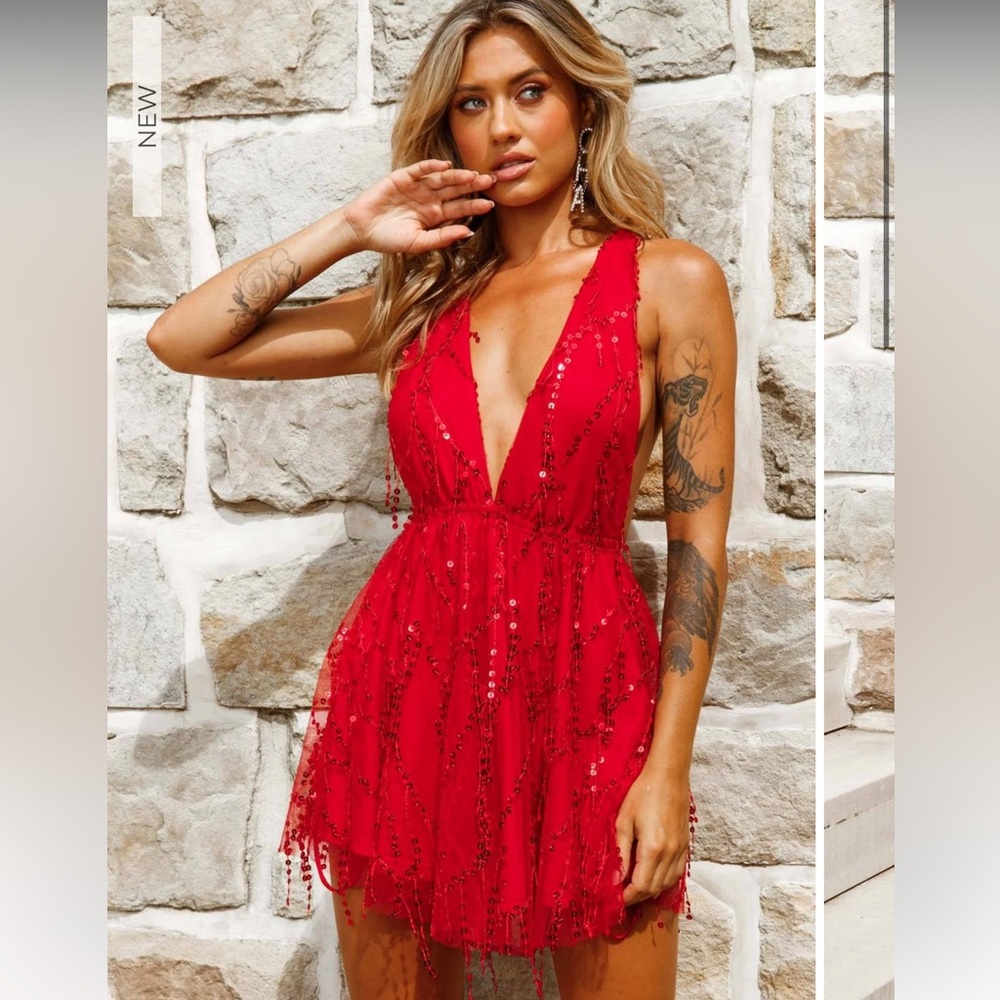 Sequin Plunge Mini Dress size
